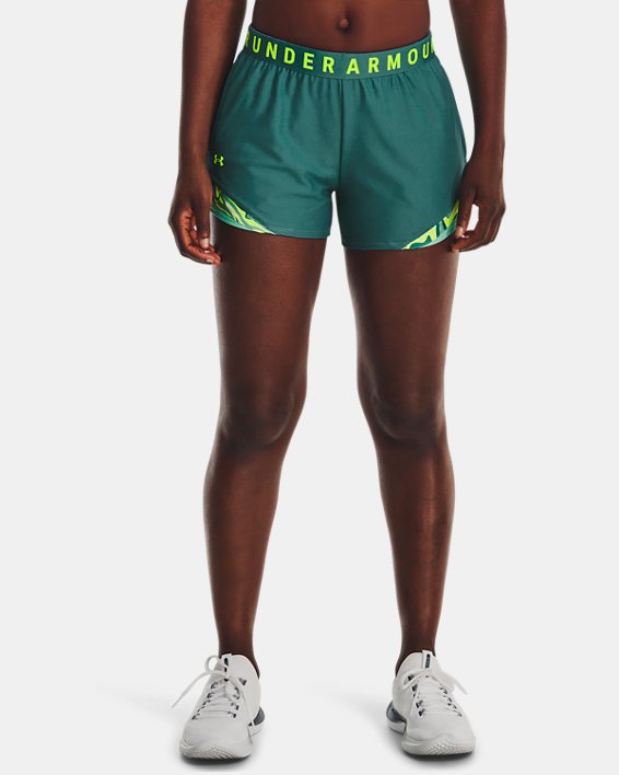 Women's UA Play Up 3.0 Tri Color Shorts, Green, pdpMainDesktop image number 0